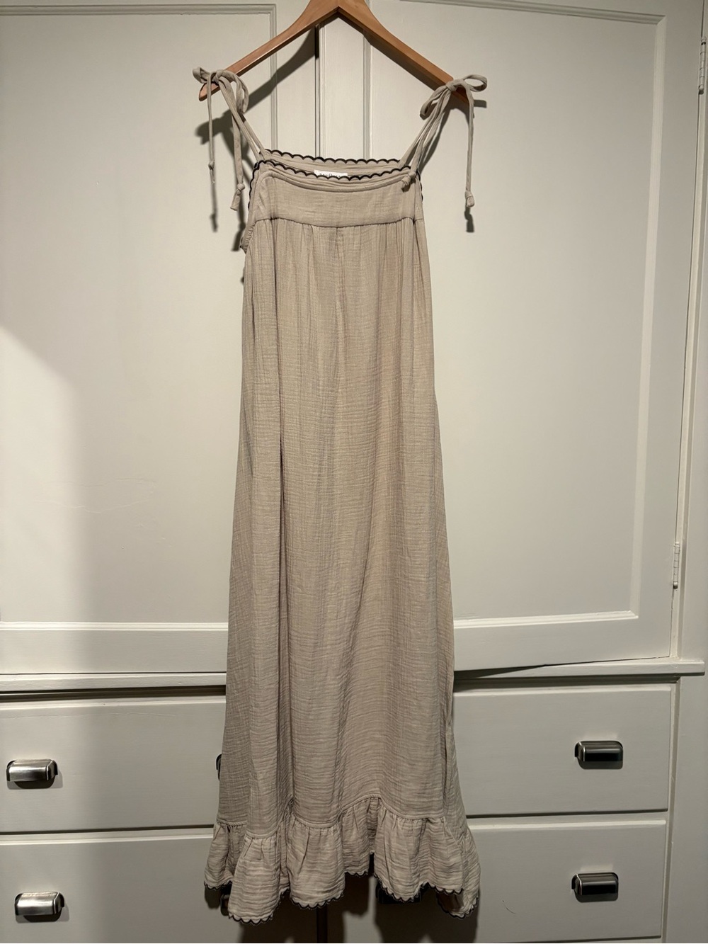 Neuflora Beige and Brown Flowy Cotton Gauze Maxi Dress